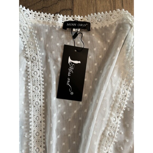 Miss Ord Lace Overlay Wedding Cover Up Beach Boho Contemporary Tie Cardigan Sz L - Picture 6 of 7